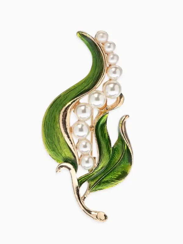 Брошь "Стручок гороха", цвет бело-зелёный в золоте