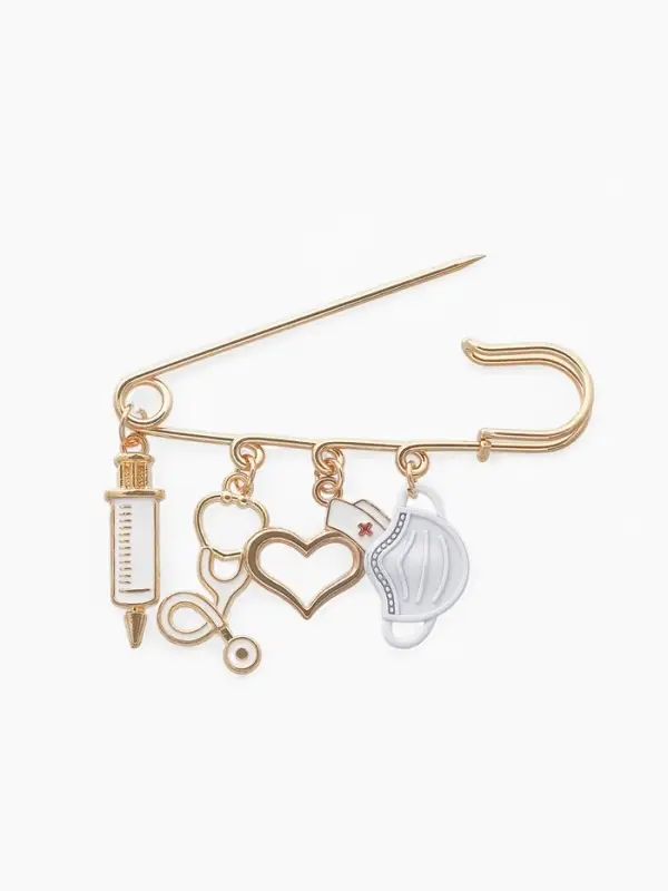Булавка &laquo;Медицина&raquo;, 4 подвески, 6.5 см, белая в золоте