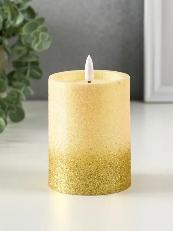 Светодиодная свеча LED RISALUX «Блёстки» 3хAAA золото 7,5х7,5х10 см