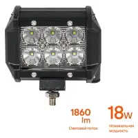 Фара светодиодная (балка) двухрядная, 6 LED рассеянный свет, 18W, (98х78х65) 12/24V