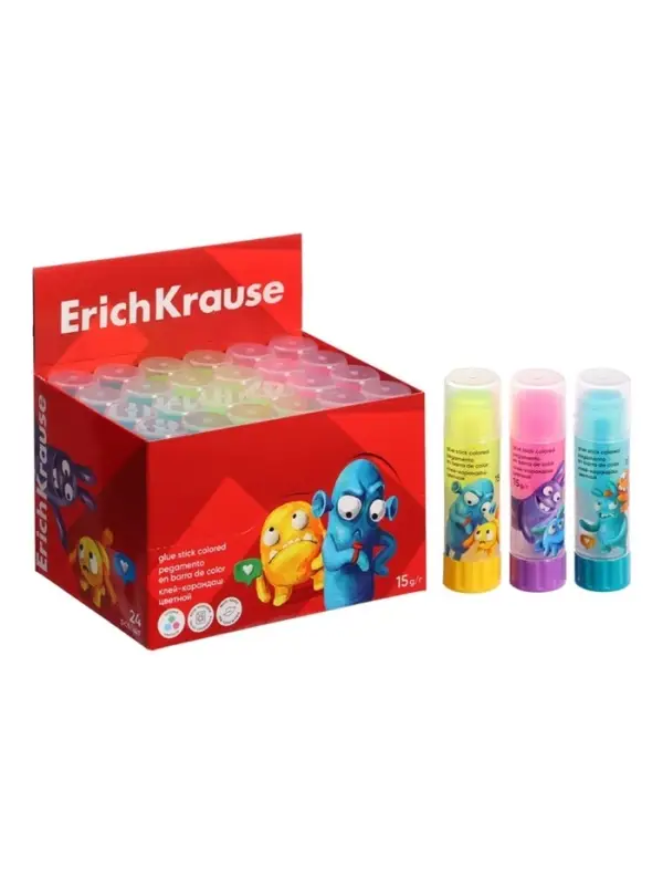 Клей-карандаш, ErichKrause EasyStick Jolly Friends, PVP, цветной, экономичный расход, 15 г, МИКС