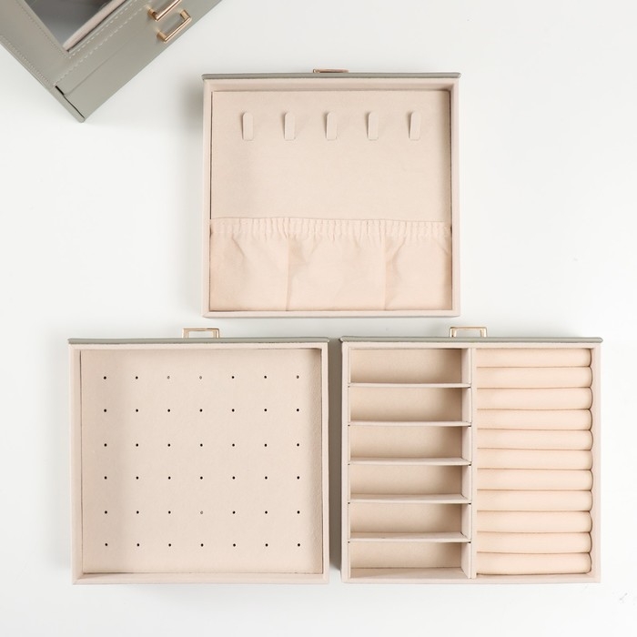 Шкатулка кожзам для украшений  Шкатулка кожзам для украшений "Архивариус с двумя ящичками" серая 20х15,5х28 см