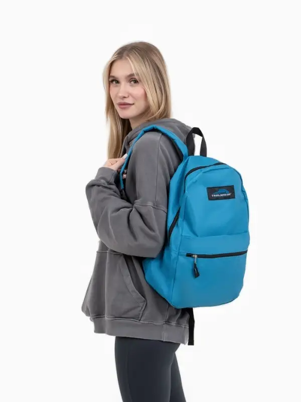 Рюкзак школьный на молнии, с карманом, однотонный, размер 30&times;12&times;40 см, синий