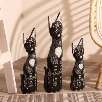 Сувенир &laquo;Кошки расписанные серебром&raquo;, набор 3 шт., h=30 см, h=40 см, h=50 см, дерево