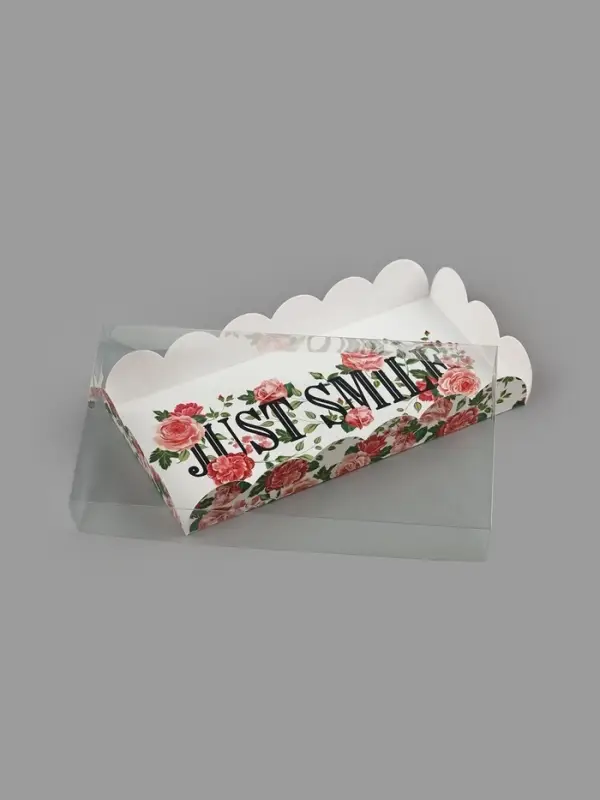 Коробка для печенья, кондитерская упаковка с пластиковой крышкой, голография, Just smile, 10.5&times;21&times;3 см