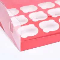 Кондитерская складная коробка для 12 капкейков 31×23.5×10 см, красная