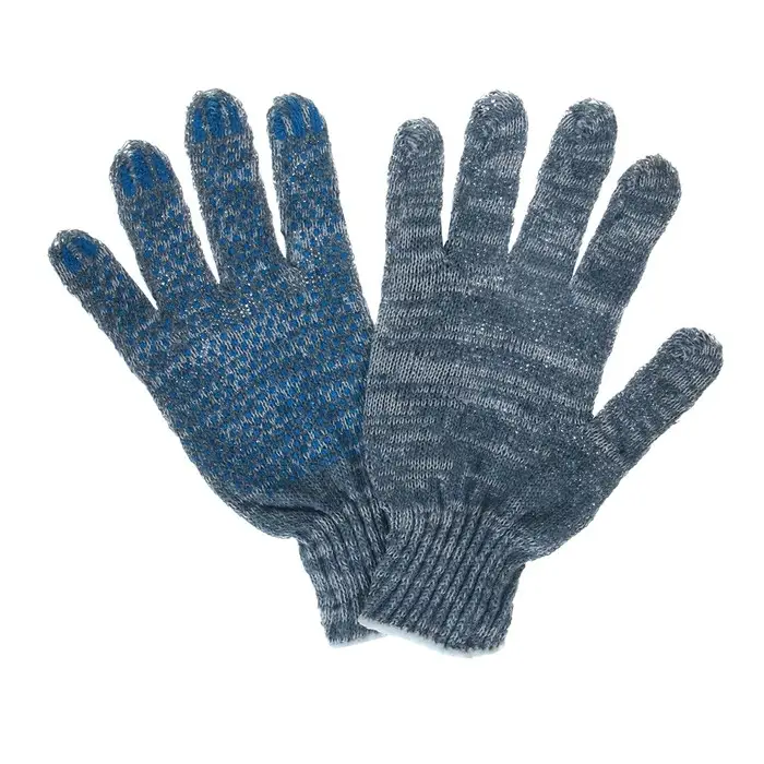 Перчатки рабочие, хб, вязка 7 класс, 3 нити, размер 9, с ПВХ точками, серые