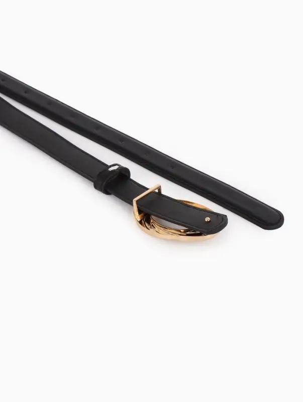 Ремень женский тонкий, 110&times;2.4 см, золотистая пряжка металл, чёрный