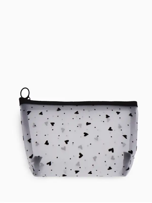 Косметичка дор Сердца, сетка 17*6,5*13,5, отд на молнии, белый Косметичка дор Сердца, сетка 17*6,5*13,5, отд на молнии, белый