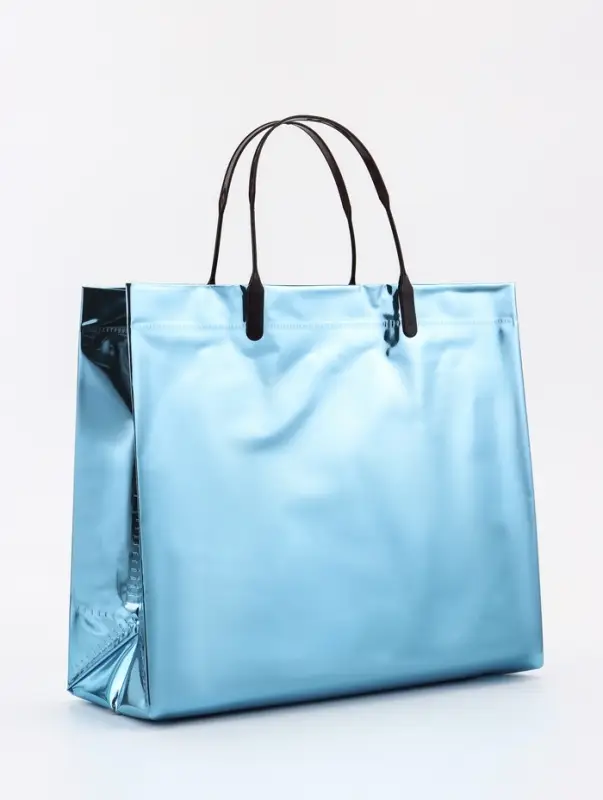 Пакет подарочный ПВХ, голография, голубой, пластиковая ручка, 26&times;22.5&times;10 см