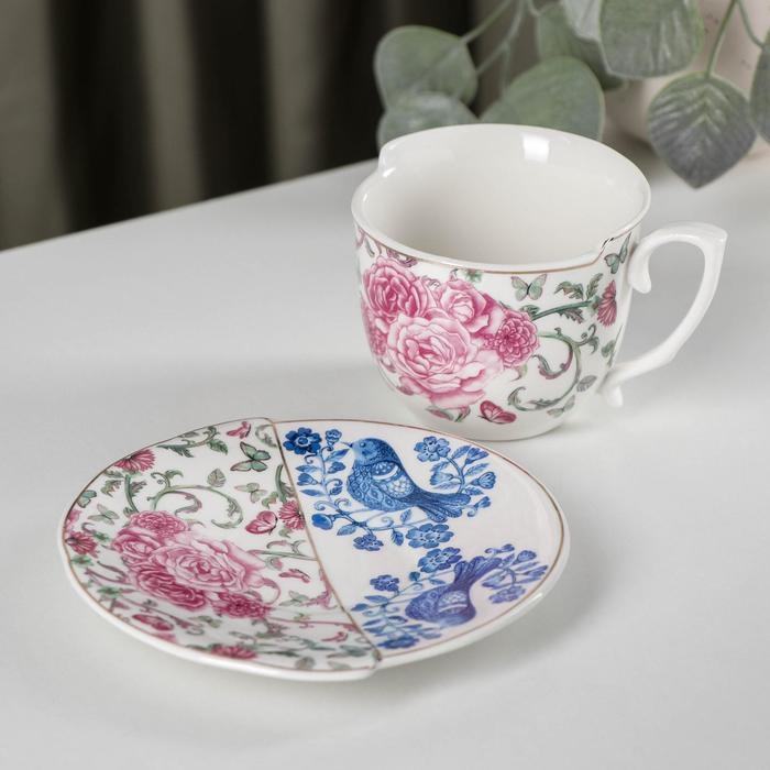 Чайная пара фарфоровая «Дабл», чашка 240 мл, блюдце d=13,5 см Чайная пара фарфоровая «Дабл», чашка 240 мл, блюдце d=13,5 см