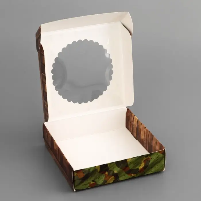 Коробка подарочная сборная с окном, упаковка, «С днем защитника Отечества», 11.5×11.5×3 см