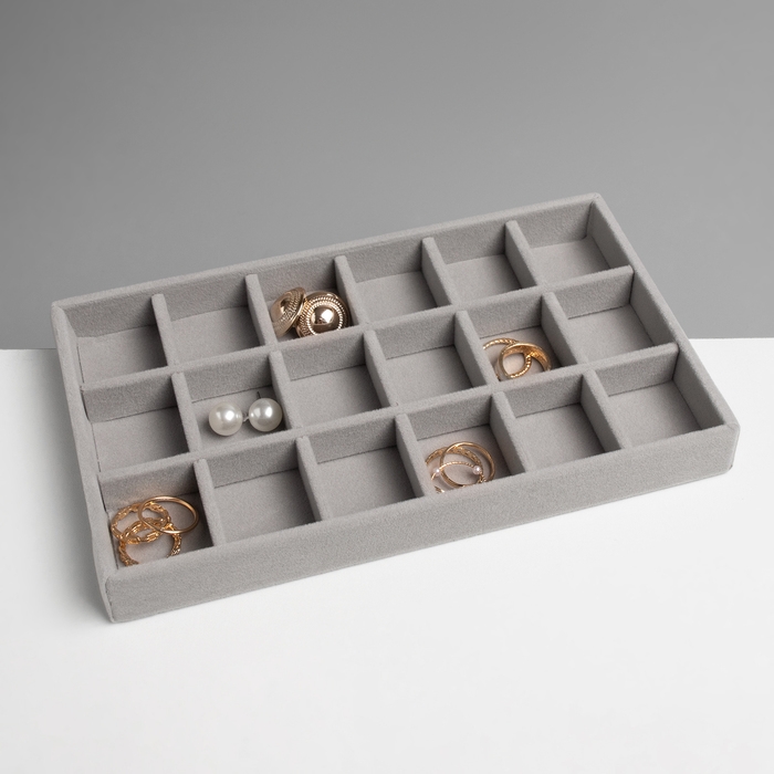 Подставка для украшения 18 ячеек, флок, 21&times;12,3&times;2,5 см, цвет серый