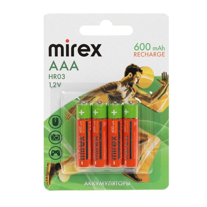 Аккумулятор Mirex, Ni-Mh, AAA, HR03-4BL, 1.2В, 600 мАч, блистер, 4 шт. Аккумулятор Mirex, Ni-Mh, AAA, HR03-4BL, 1.2В, 600 мАч, блистер, 4 шт.