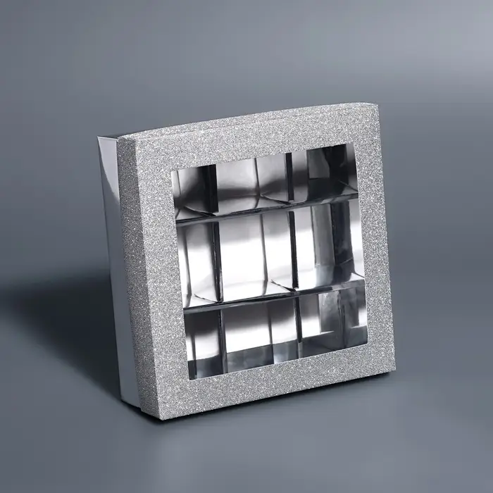 Коробка для 9 конфет серебро глиттер, 12.5&times;12.5&times;4 см Кондитерская упаковка