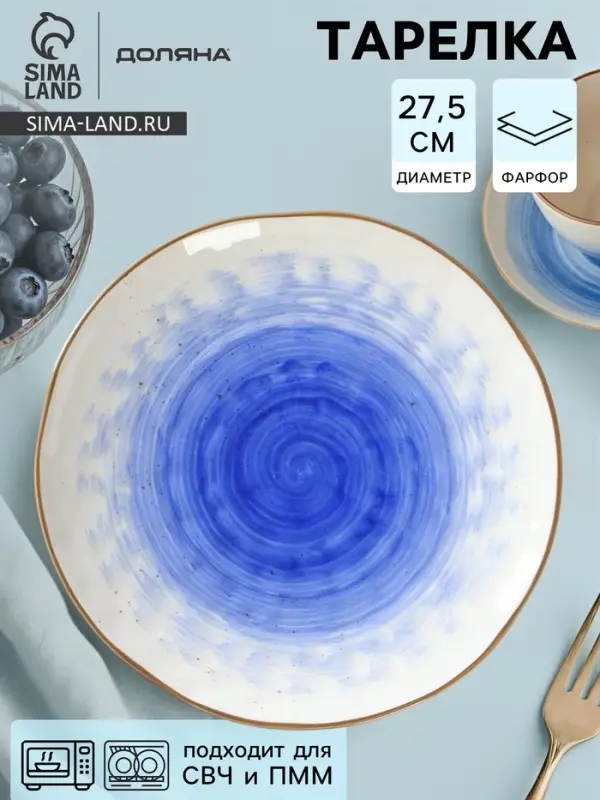 Тарелка Доляна &laquo;Космос&raquo;, d=27.5 см, фарфор, белая, синяя