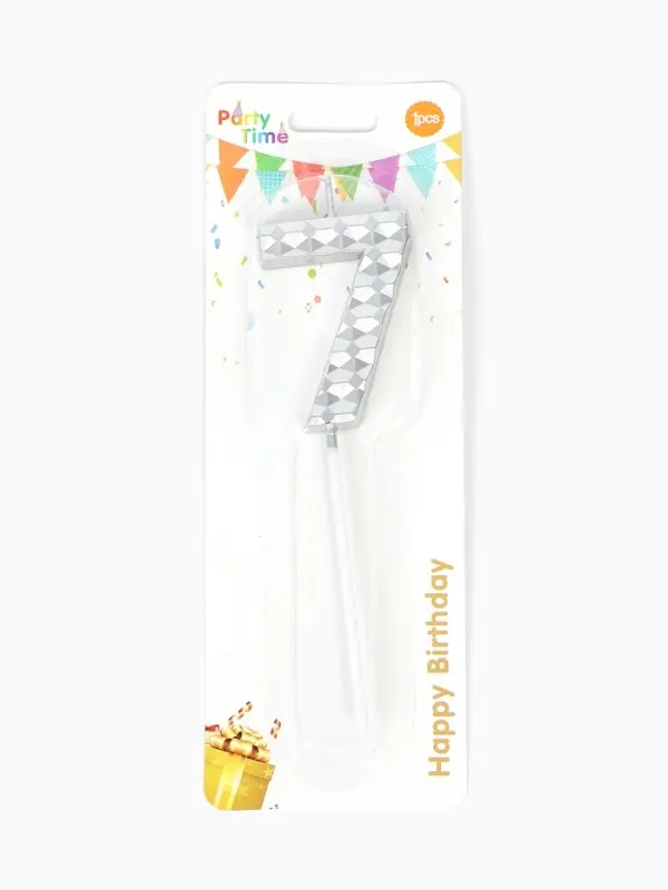 Свеча для торта &laquo;Элемент&raquo;, цифра "7" серебро