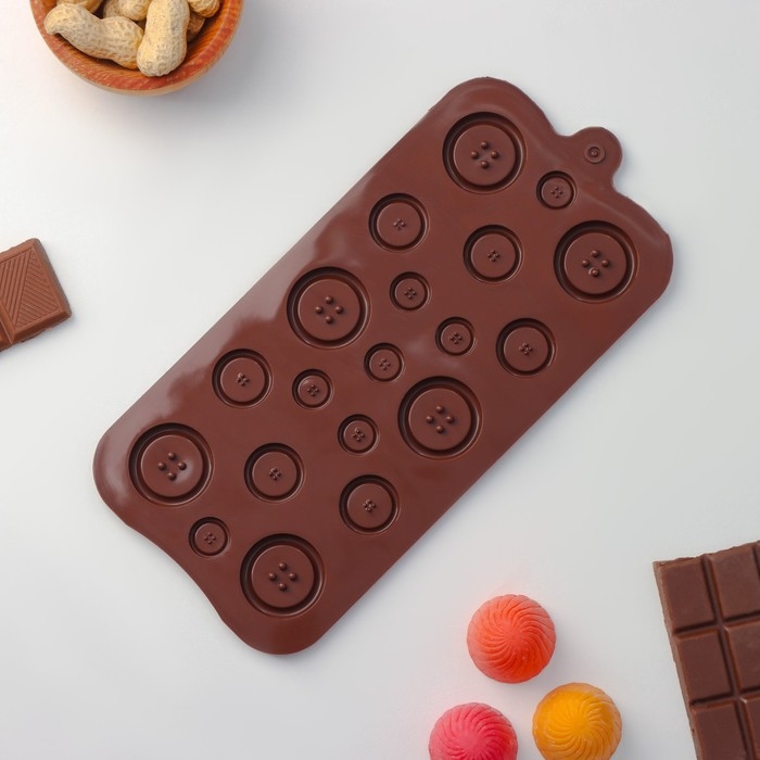 Форма для кондитерских украшений Доляна «Пуговки», силикон, 20,5×10 см, 19 ячеек, цвет коричневый Форма для кондитерских украшений Доляна «Пуговки», силикон, 20,5×10 см, 19 ячеек, цвет коричневый