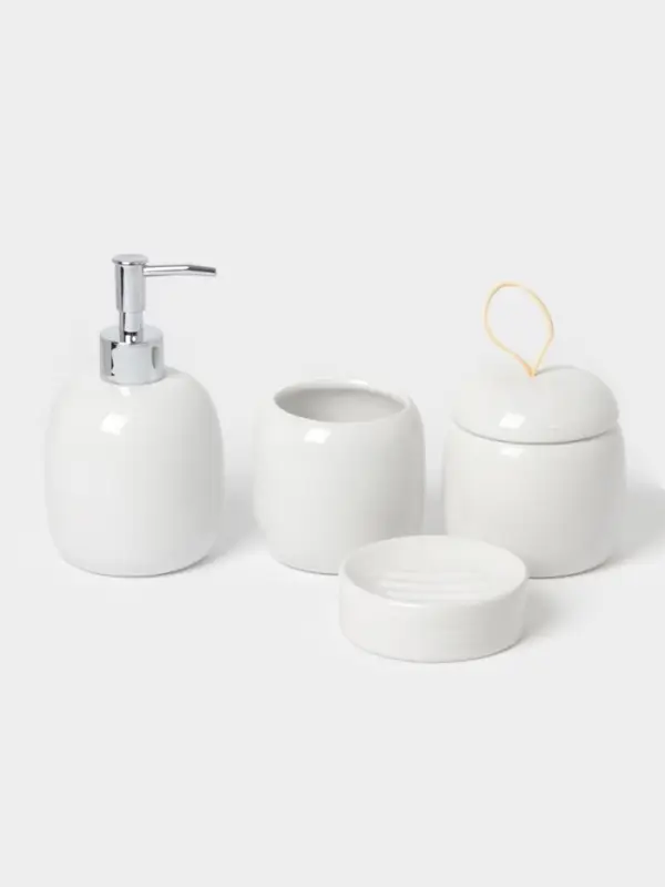 Аксессуары для ванной SAVANNA Monro, 4 предмета, мыльница, дозатор для мыла 450 мл, стакан, баночка, белые