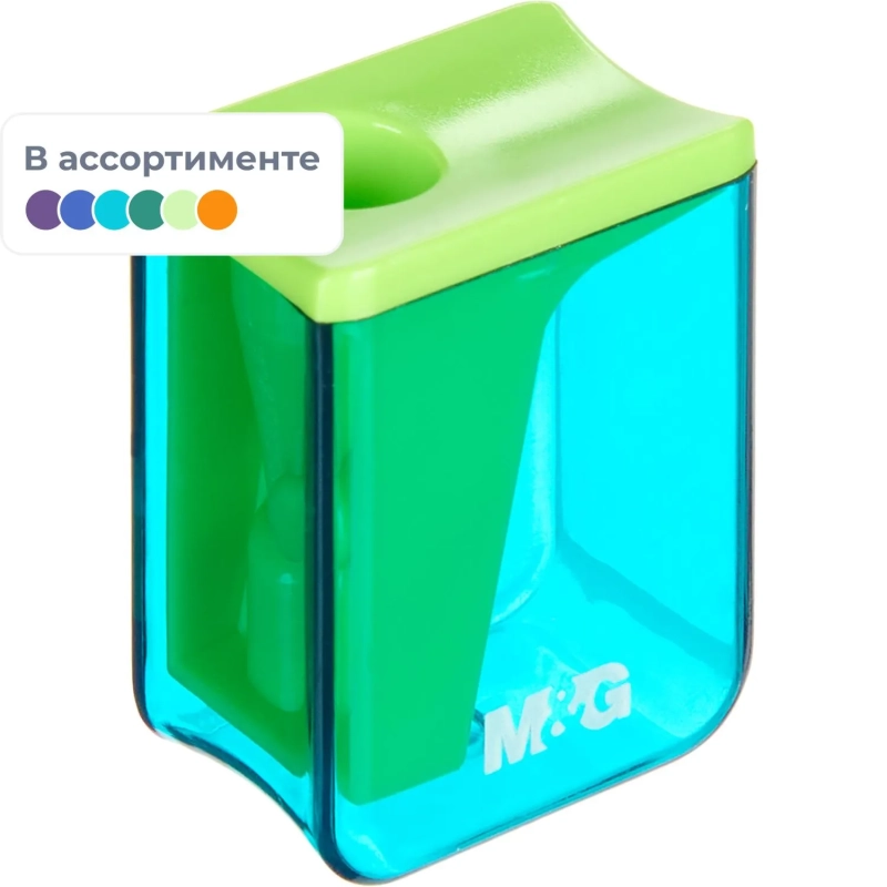 Точилка ручная M&G, 1 отв., контейнер, ассорти
