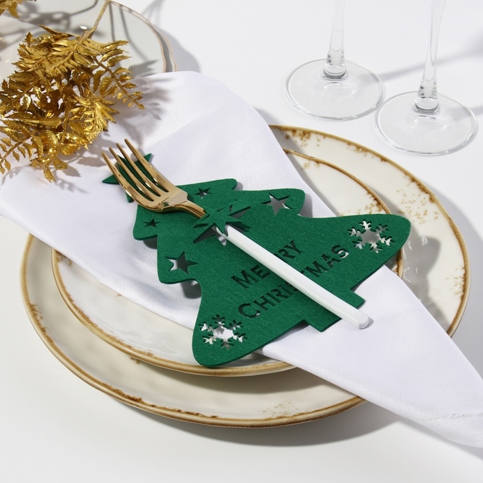Новый год.Декор столовых предметов Новый год.Декор столовых предметов "Елка" цв.зелен 20х17см 100%п/э, фетр
