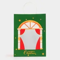 Пакет подарочный с окном &laquo;Театр&raquo; 26&times;35&times;16 см, зеленый