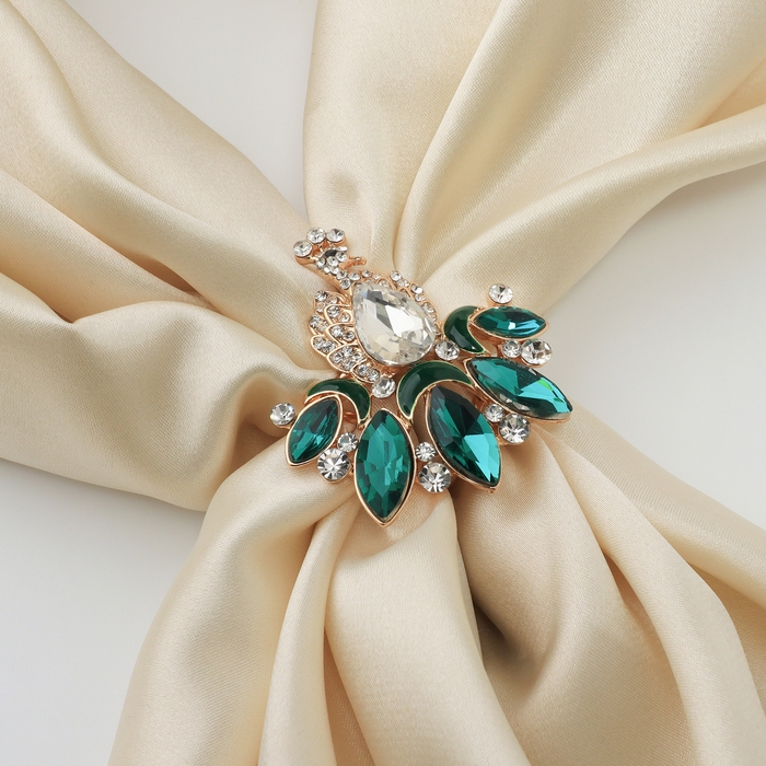 Кольцо для платка «Павлин», цвет бело-зелёный в золоте Кольцо для платка «Павлин», цвет бело-зелёный в золоте