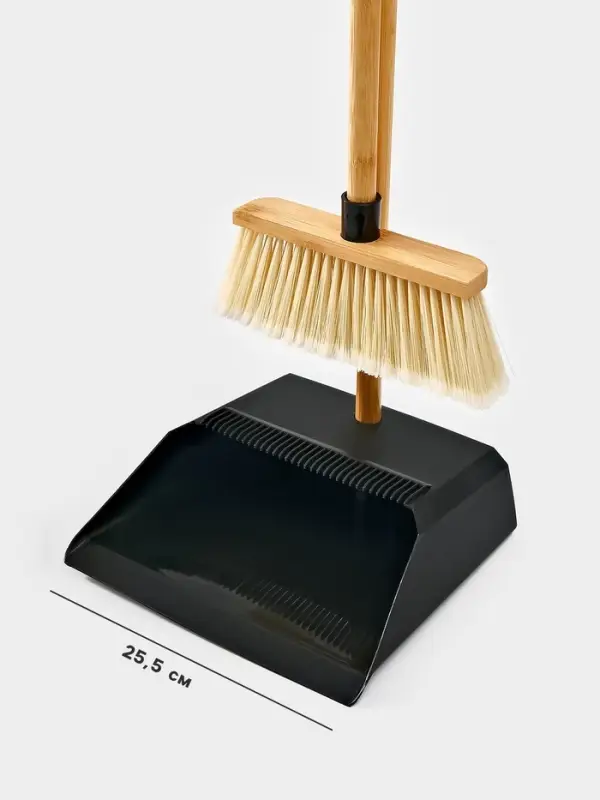 Щётка с совком Meli Loft, бамбуковый держатель, 26&times;24&times;96 см, чёрная