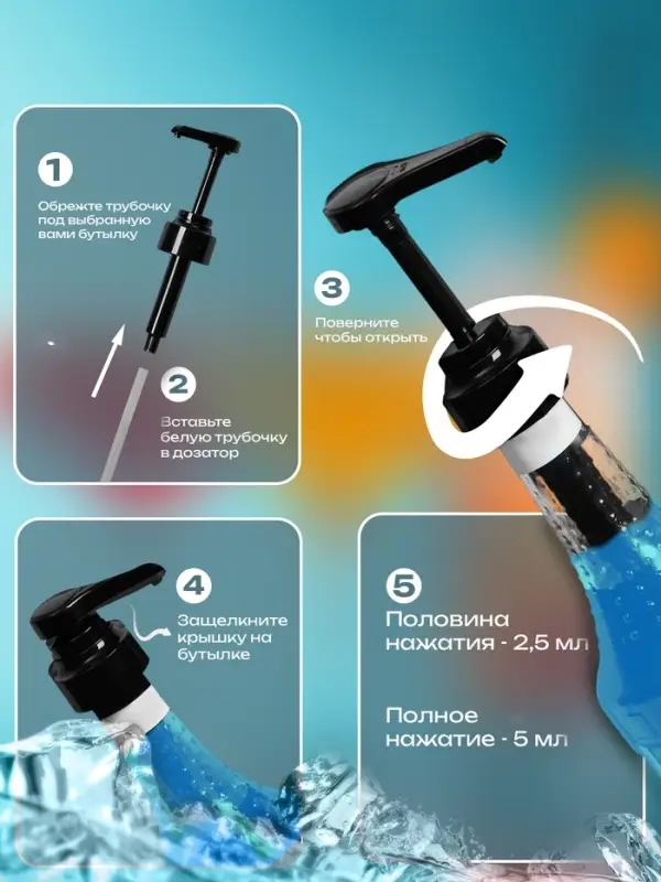 Помпа - дозатор для сиропа, черная, универсальная, (31-32 мм) 5 мл