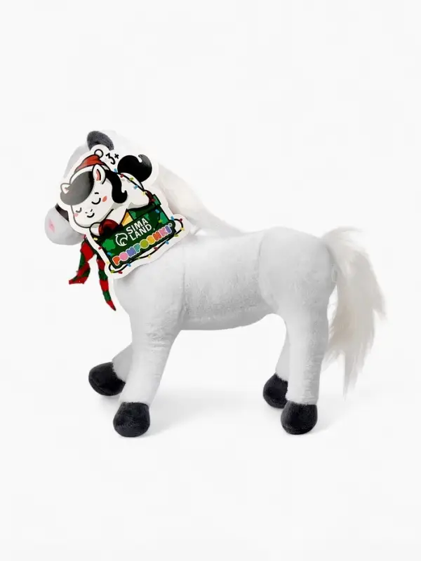 POMPOSHKI Мягкая игрушка Лошадка в шарфе, белая