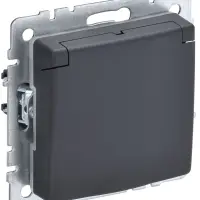BRITE Розетка одинарная с заземлением с защитными шторками и крышкой 16А IP44 РСбш10-3-44-БрГ графит