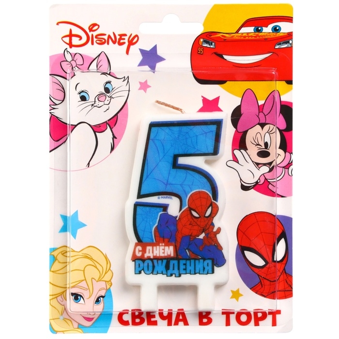Свеча в торт цифра 5 "С Днем рождения", Человек-паук, 8,5&times;5 см