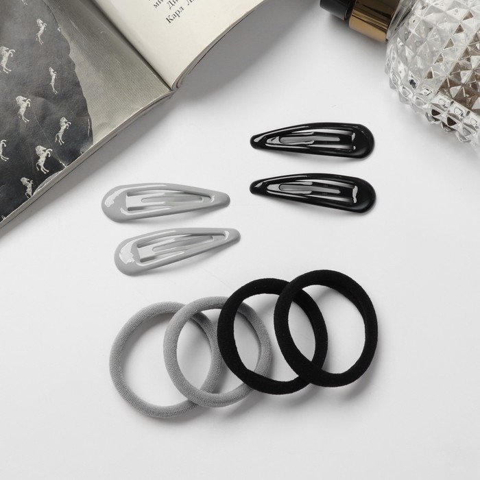 Набор для волос  Набор для волос "Мира" (4 невидимки-5 см, 8 резинок-3,5 см) серо-чёрный