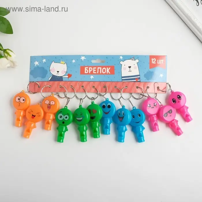 Фонарик брелок для ключей на кольце свисток «Смайл», мигает 6.5×3×1 см, МИКС Фонарик брелок для ключей на кольце свисток «Смайл», мигает 6.5×3×1 см, МИКС