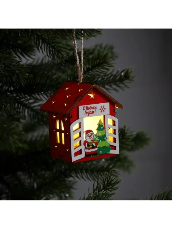 Ёлочная игрушка &laquo;Дед Мороз у ёлки&raquo;, 8&times;7&times;6 см, 1 LED, от батареек, свечение тёплое белое