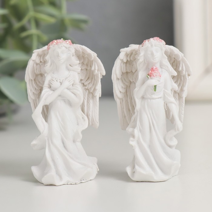 Сувенир полистоун Сувенир полистоун "Ангел-девушка в розовом венке - благодарность" МИКС 3,8х6х3 см