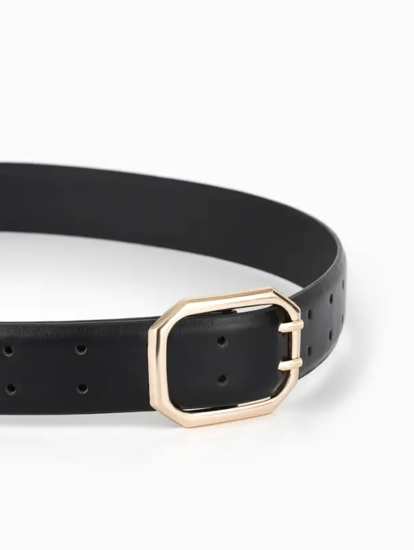 Ремень женский, 3.5&times;110 см, 2 прокола, без винта, золотистая пряжка, чёрный