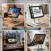 Подставка для планшета, регулируемая складная, поворот на 360&deg;, металл, серебристая