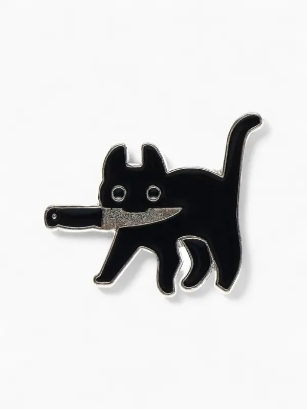 Значок «Кот» охотник, цвет чёрный в серебре Значок «Кот» охотник, цвет чёрный в серебре