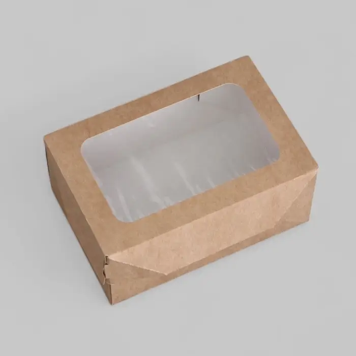 Коробка складная, с окном, крафтовая, 15×10×7 см