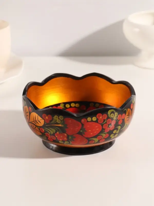 Салатник деревянный хохлома &laquo;Резной&raquo;, 15-16&times;7 см