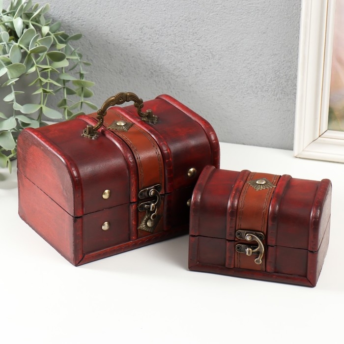 Шкатулка дерево  Шкатулка дерево "Ромб" набор 2 шт коричнево-красная 7,8х11,8х8 см 11х15,7х11,5 см