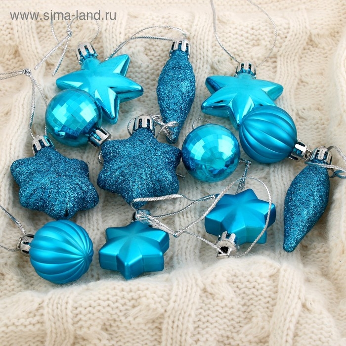 Набор украшений пластик 12 шт Набор украшений пластик 12 шт "Талла" (4 шара, 2 сосульки, 6 звёзд) голубой