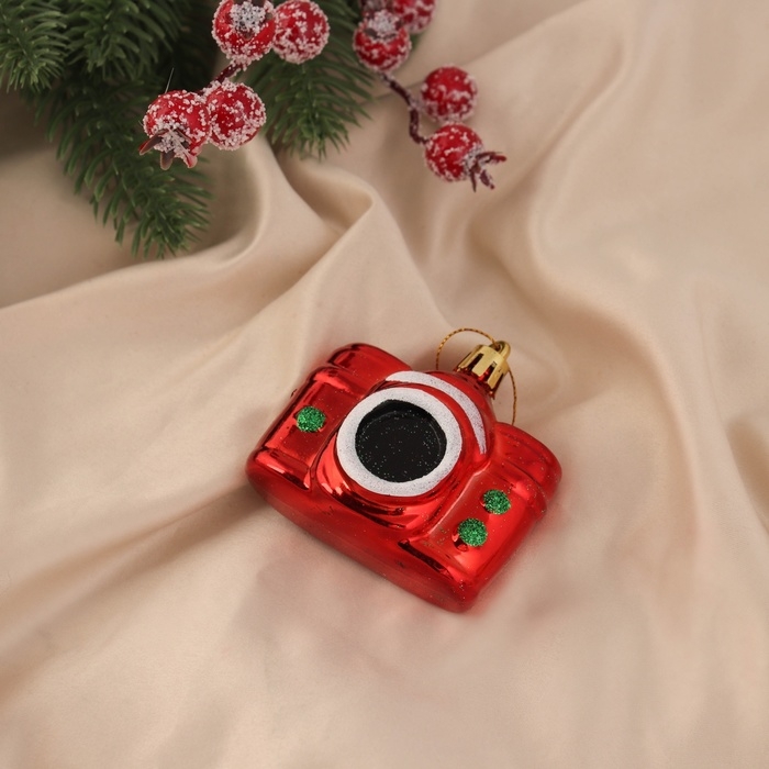 Украшение ёлочное Украшение ёлочное "Фотоаппарат" (набор 2 шт) 6,5х6 см, красный