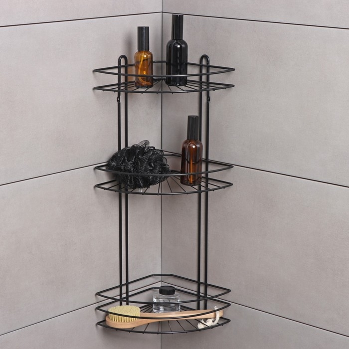 Полка угловая для ванной 3-х ярусная Native, 175×175×562 мм, цвет черный матовый Полка угловая для ванной 3-х ярусная Native, 175×175×562 мм, цвет черный матовый