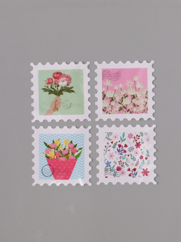 Наклейка бумага Наклейка бумага "Марки. Цветочки" 3х3 см 200 шт в рулоне