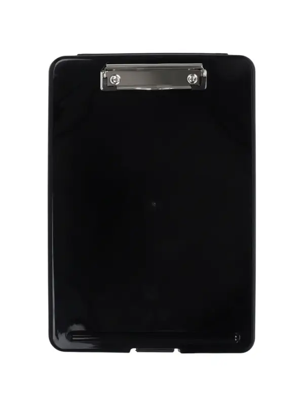 Планшет с прижимом формат А4 пластик черный, с коробкой для хранения бумаг