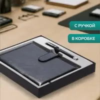 Ежедневник недатированный А5, 112 листов, в линейку, с ручкой, подарочная коробка, черный