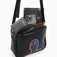 Сумка женская на молнии TEXTURA, 22&times;8&times;17 см, с цветным принтом, чёрная