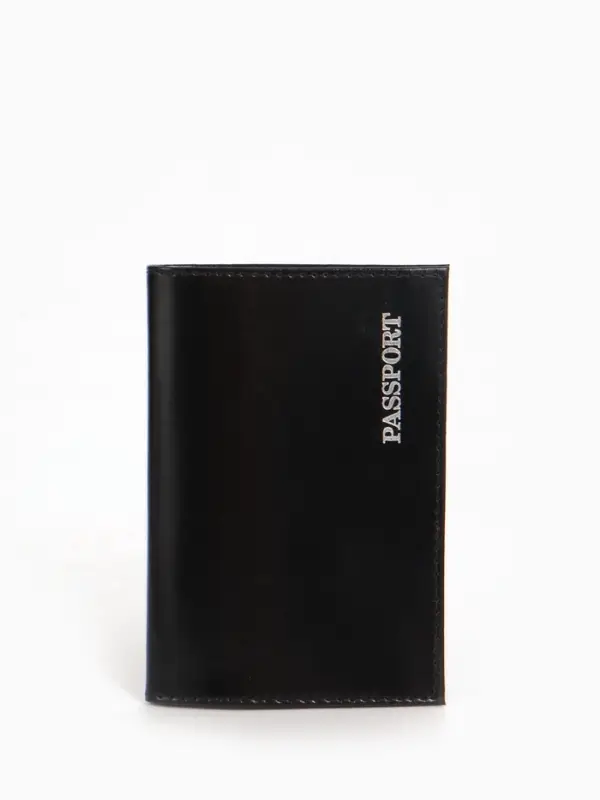 Обложка для паспорта, гладкая, натуральная кожа, тиснение фольгой, чёрная
